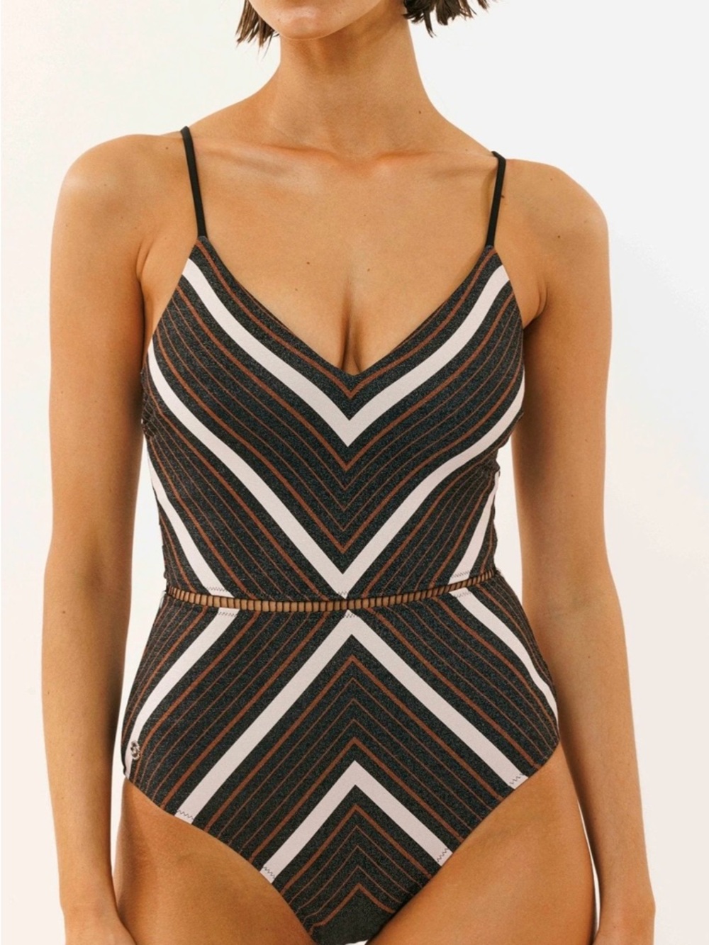 Biliblond Arava Striped V-Neck One-Piece Swimsuit - Black & White